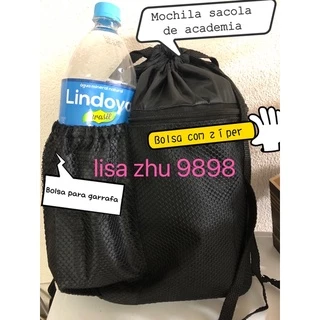 mochila sacola de academia com zíper bolsa para garrafa
