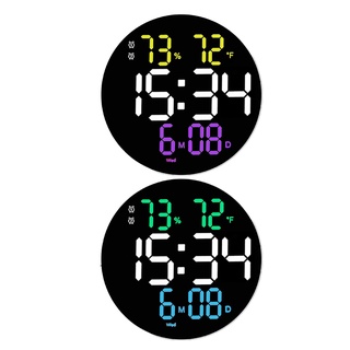 Relógio de Led Preto Redondo Digital de Parede com Calendário e Controle Remoto