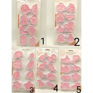 Kit Com 8 Cortadores e Marcadores Para Biscoitos Modelos Casamentos Folhagens Gatinhos Fundo Do Mar Natal Dinossauro Amor e Paixão Cor Rosa Para Massas