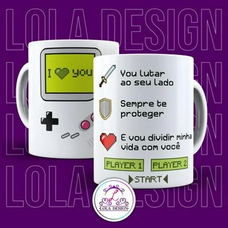 Caneca Namorados Gamer - Caneca Namorado GEEK - Xícara 325ml Estampa Gameboy + Frase