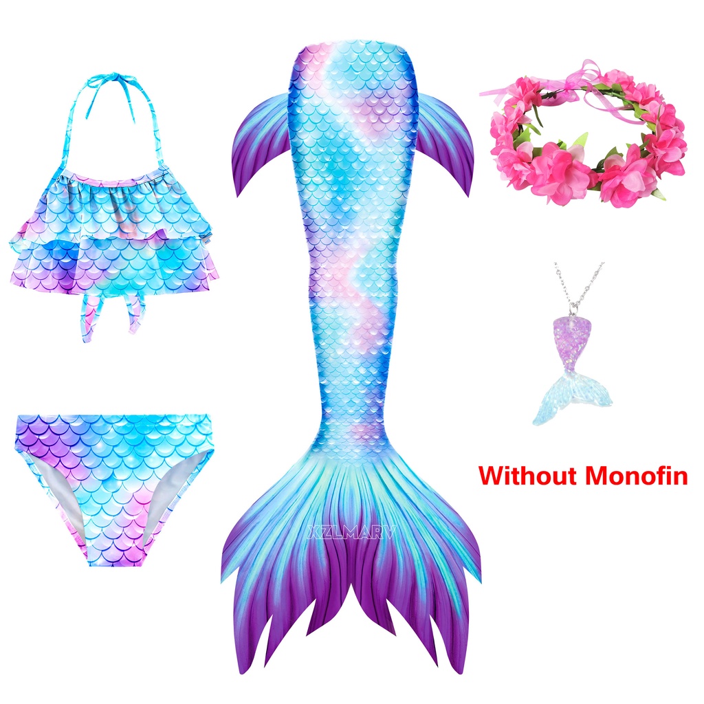 Compre 3pcs/set meninas sereia cauda maiô crianças a pequena sereia traje  cosplay roupas de praia terno de banho