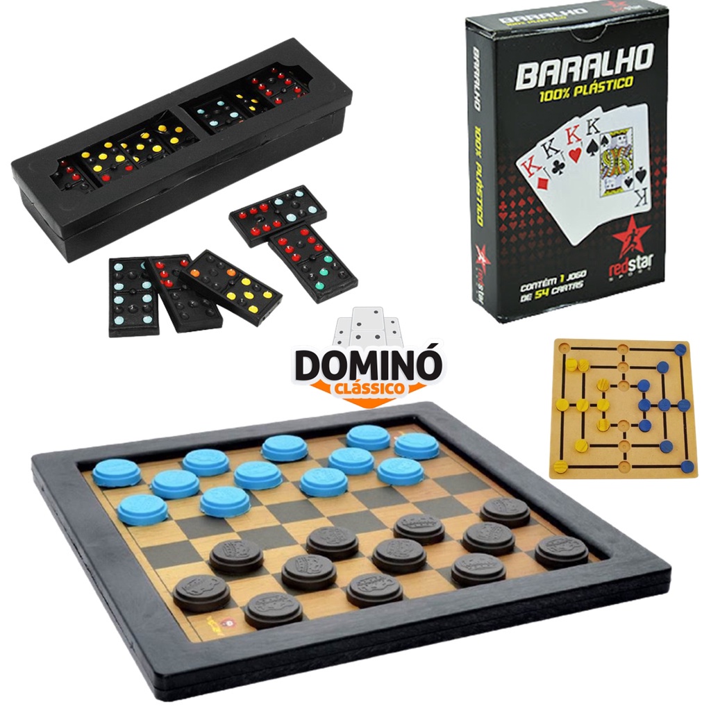 Kit Jogatina C/4 Jogos Dama + 2 Baralhos + Dominó + Mau Mau