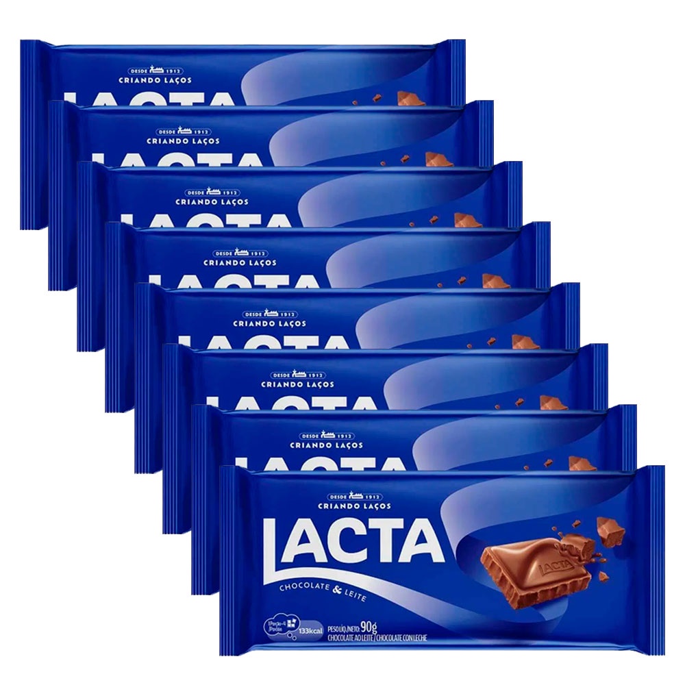 Kit 8 Tabletes Ao Leite 90g - Lacta | Shopee Brasil