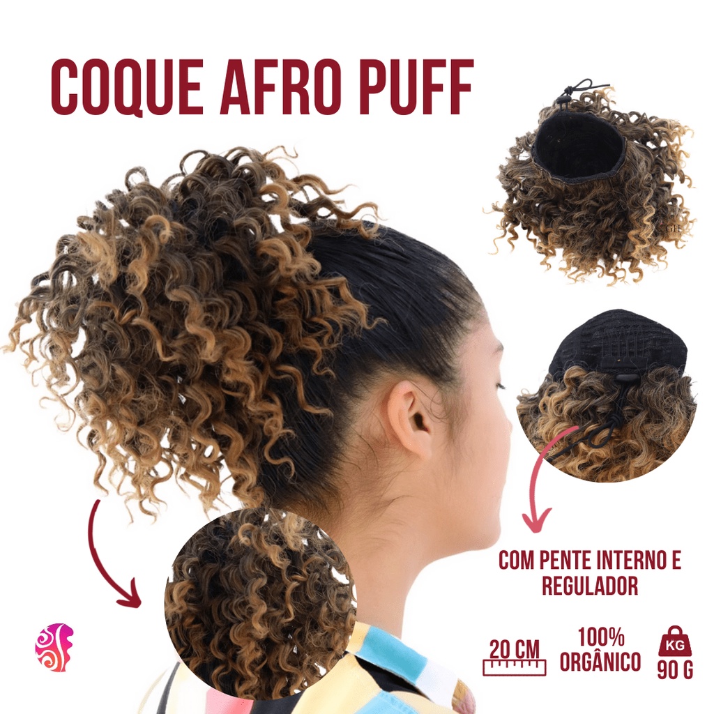 Coque de Cabelo Cacheado Curto Afro Organico -Com Regulador e Pentes /Acessório de Cabelo/Rabo de Cavalo