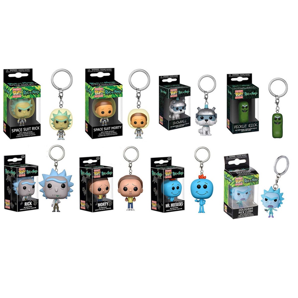 Chaveiro Funko Rick and Morty- Rick Morty Mr. Meeseeks Pickle Rick Snowball Boneco De Ação Pocket Pop