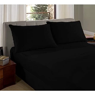 Jogo de Lençol Queen Size 3 Peças Malha 100% Algodão Preto