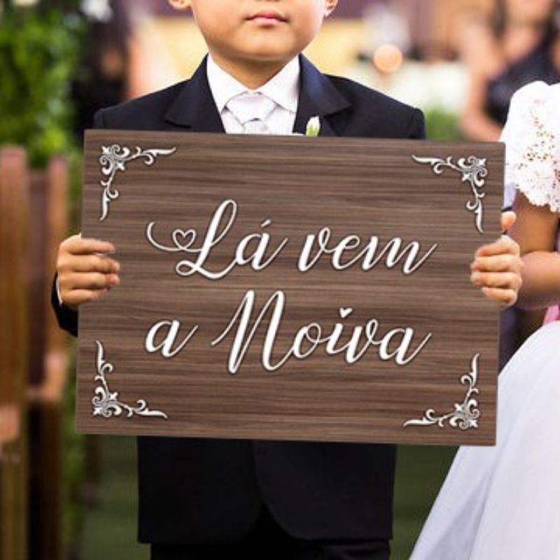 Placa Decorativa MDF para Casamento Lá vem a Noiva l