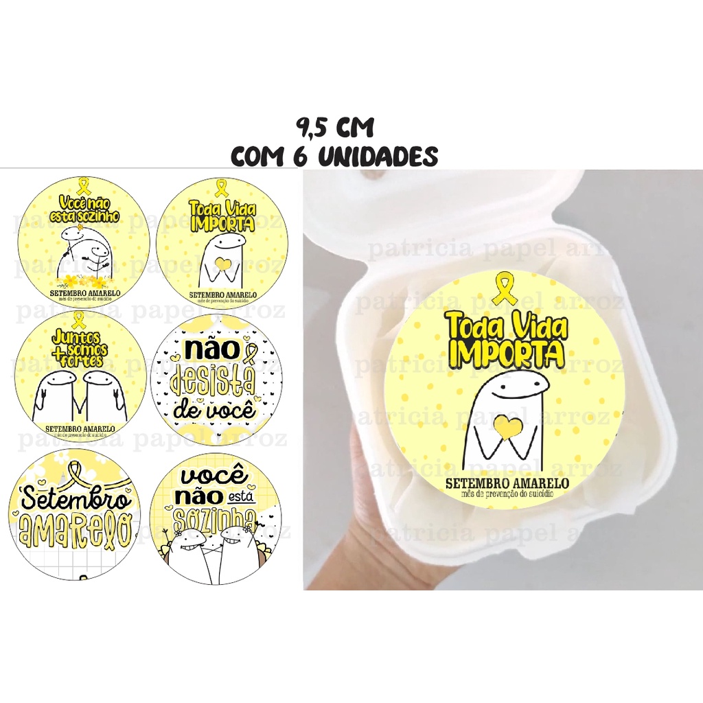 Papel de arroz personalizado Bento cake, bolo flork,Mini Bolo, Bolo Marmita setembro Amarelo