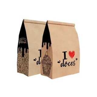 Saco Embalagem Kraft PP p/ Delivery Doces Doceria - 100 und