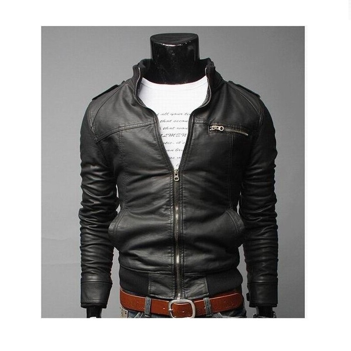 Men's Stand Collar Leather Jacket Motorcycle Lightweight Faux