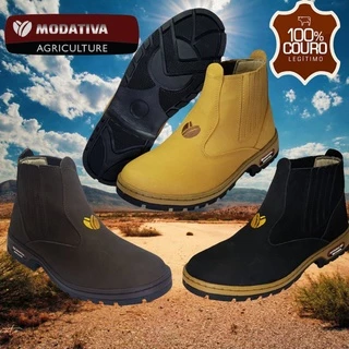 Botina Trabalho e Passeio Couro Nobuck Legitimo 100% Natural Masculina e Feminina Modativa Agriculture Marrom Preta e Amarela
