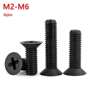M2 M2.5 M3 M4 M5 M6 Preto Nylon Plástico Phillips Cabeça Chata Contador De Cruz Parafuso Comprimento 4mm-40mm
