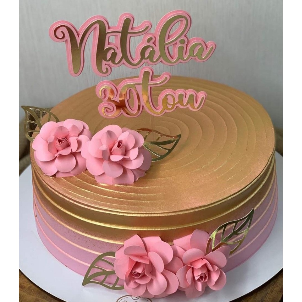 Topo de bolo de aniversário de 30 anos, topo de bolo de aniversário adulto  para decoração de festa de 30 anos - Glitter de ouro rosa