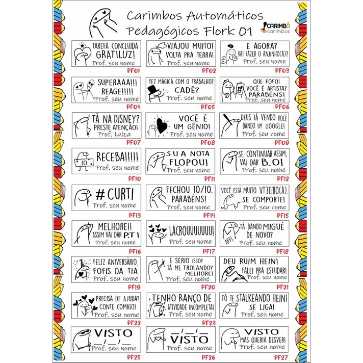 Kit 6 Carimbos Personalizados Para Professores Meme Flork Shopee Brasil 7376