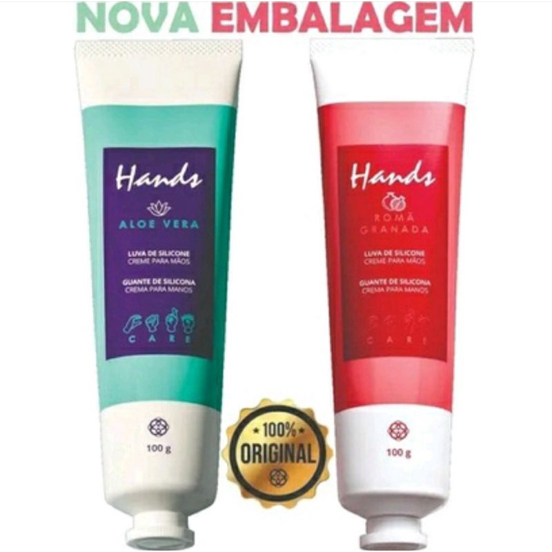 Luva de Silicone Hands Hinode 100g Creme Para as Mãos Aloe Vera / Romã  Granada