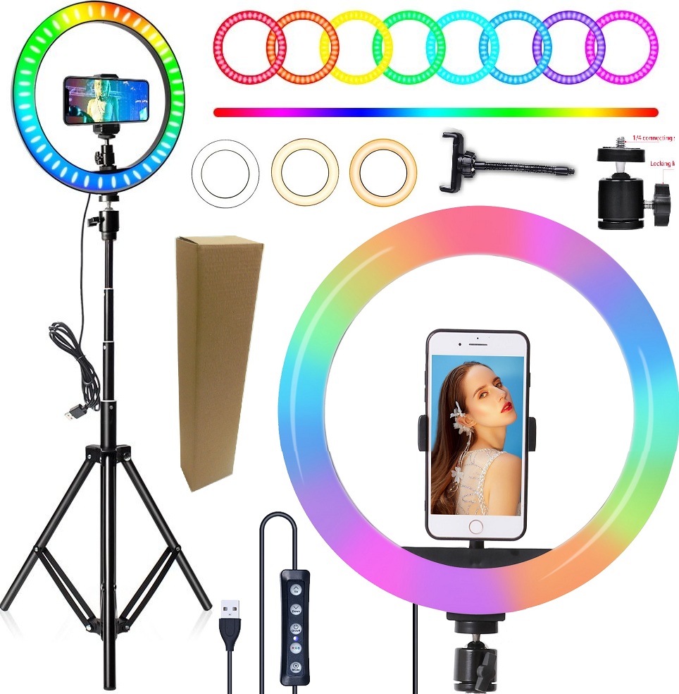 Kit Iluminador Ring Light Led Rgb Colorido + Tripé Profissional Suporte ...