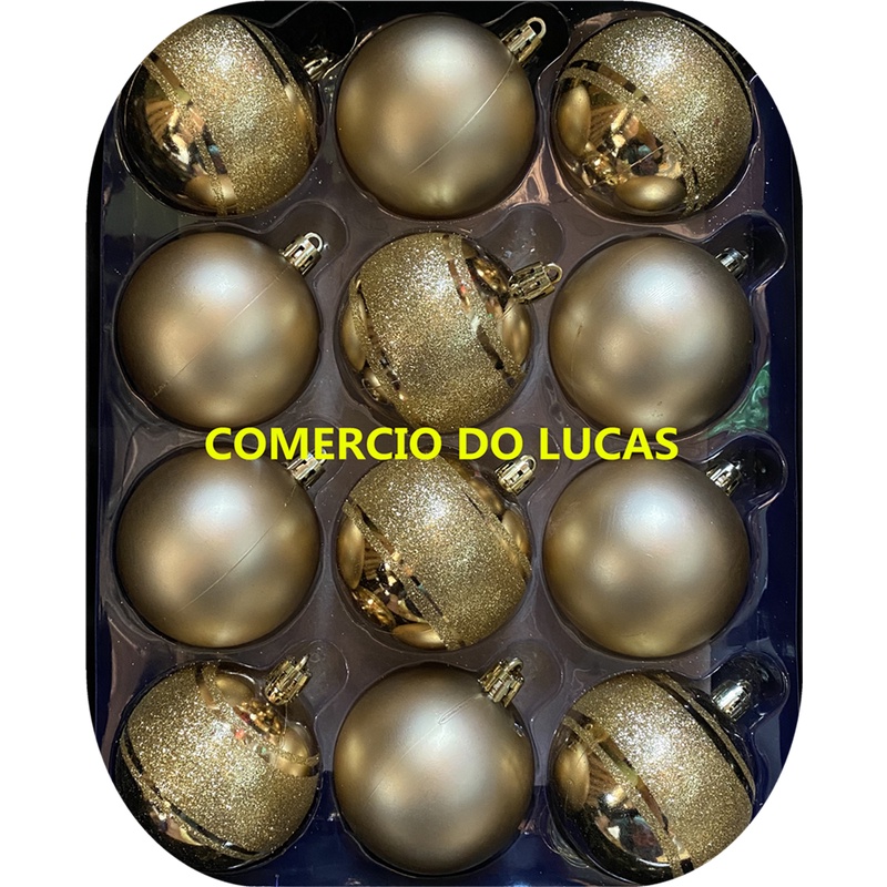 Kit com 12 Bolas De Natal Mistas Brilhantes Gliter 6cm P21403