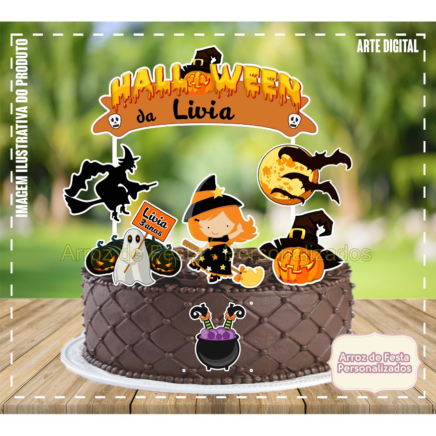 Topo de bolo Halloween Bruxa 5 - Fazendo a Nossa Festa