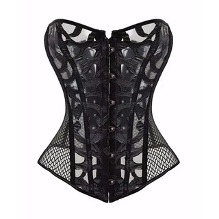 Preto Das Mulheres Respirável Shapwear Trajes Sexy Transparente Malha Corselet Escavar Espartilho Bustier Top Com G Corda