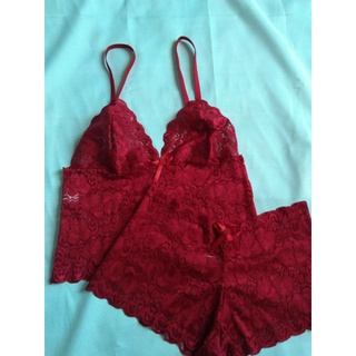 Conjunto Lingerie Cropped de Renda com Calcinha Calesson Baby Doll