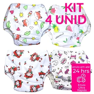4 Fralda Plástica Calça Enxuta Reutilizável Ecológica Estampada Transição para Bebê Infantil Desfralde em Oferta na Shopee