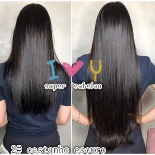 Cabelo aplique tic tac cor 2# castanho escuro liso 70cm 150gramas Promocao Sem brilho Fosco