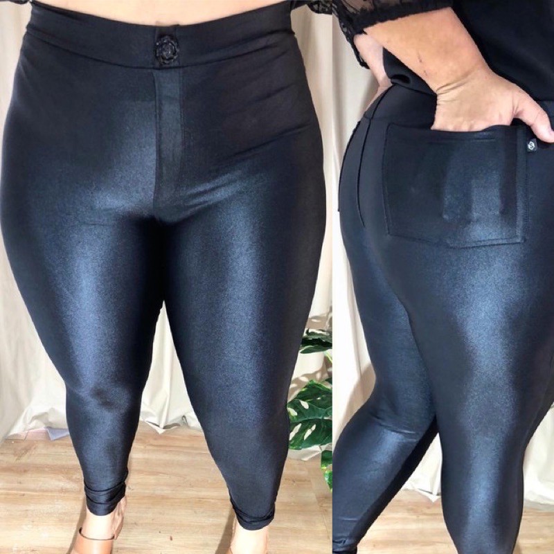 Calça Legging Leg Cirre Cintura Alta Moda Brilho Básica