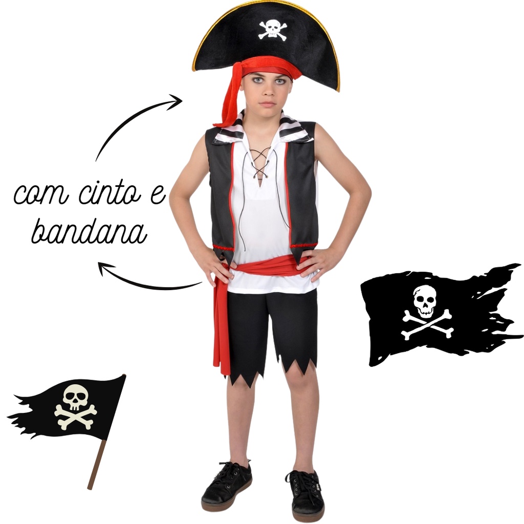 Fantasia Infantil Pirata Luxo Meninos Halloween Carnaval