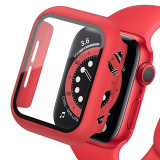 Capa compatível com Apple Watch Series 9 8 7 41mm/45 mm PC bumper com  protetor de tela de vidro temperado capa dura de cor sólida fosca (preto, 45  mm)