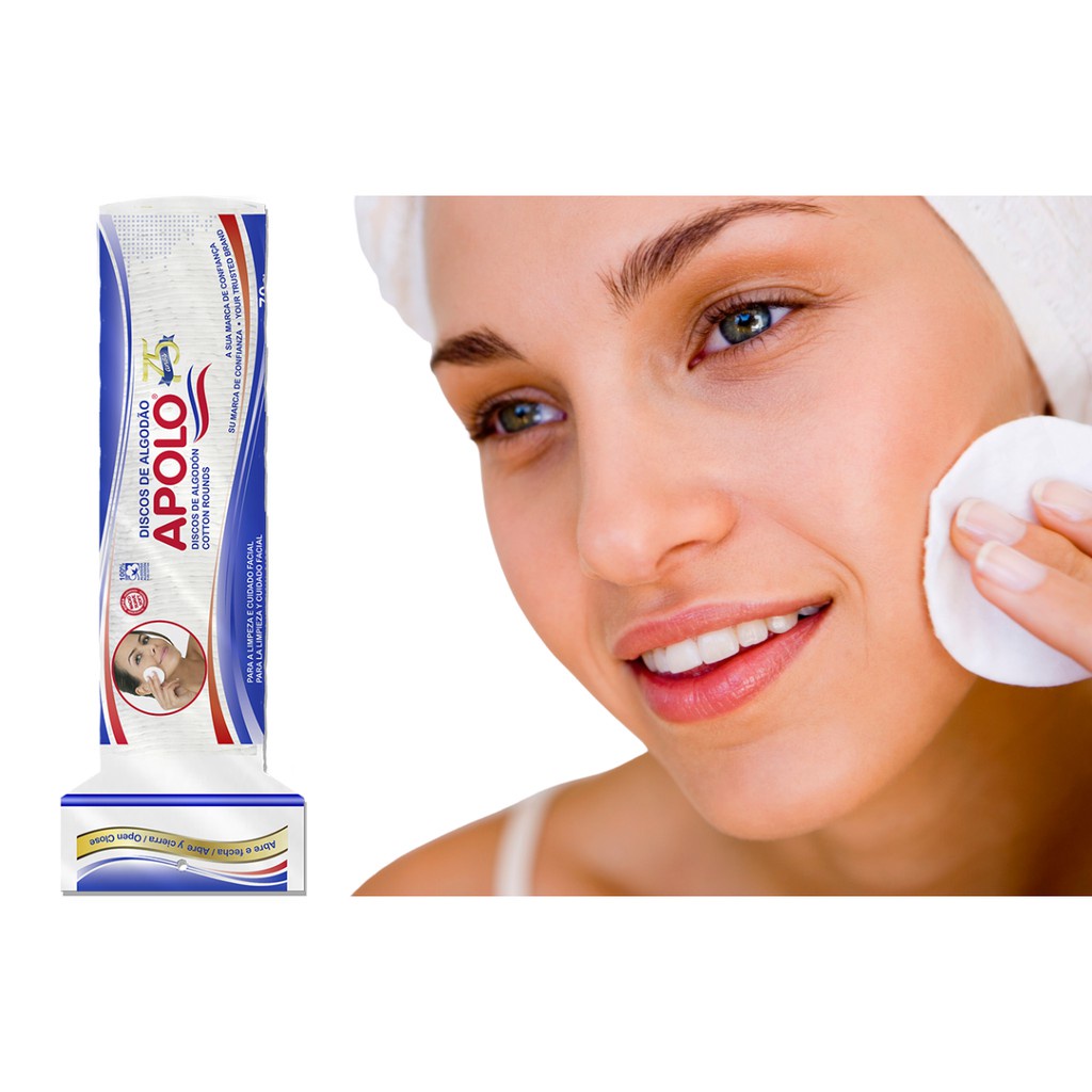 Algodão Disco Apolo 70g Com 100 Unidades Algodão 100% Puro Para Limpeza e Cuidado Facial Fibras Macias e de Grande Absorção