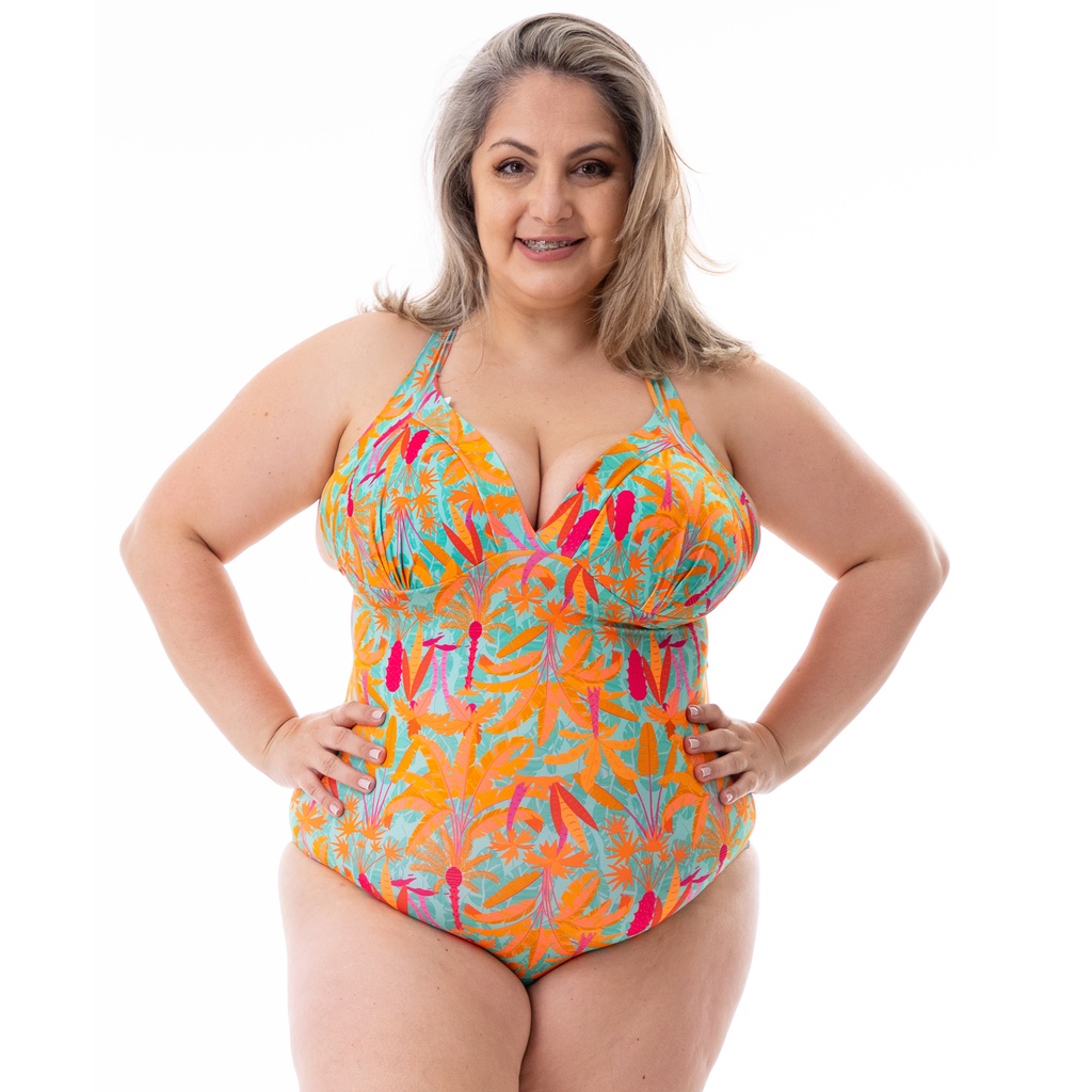 Maiô Com Bojo Plus Size P AO 54 Exxxg Alças Cruzadas | Shopee Brasil