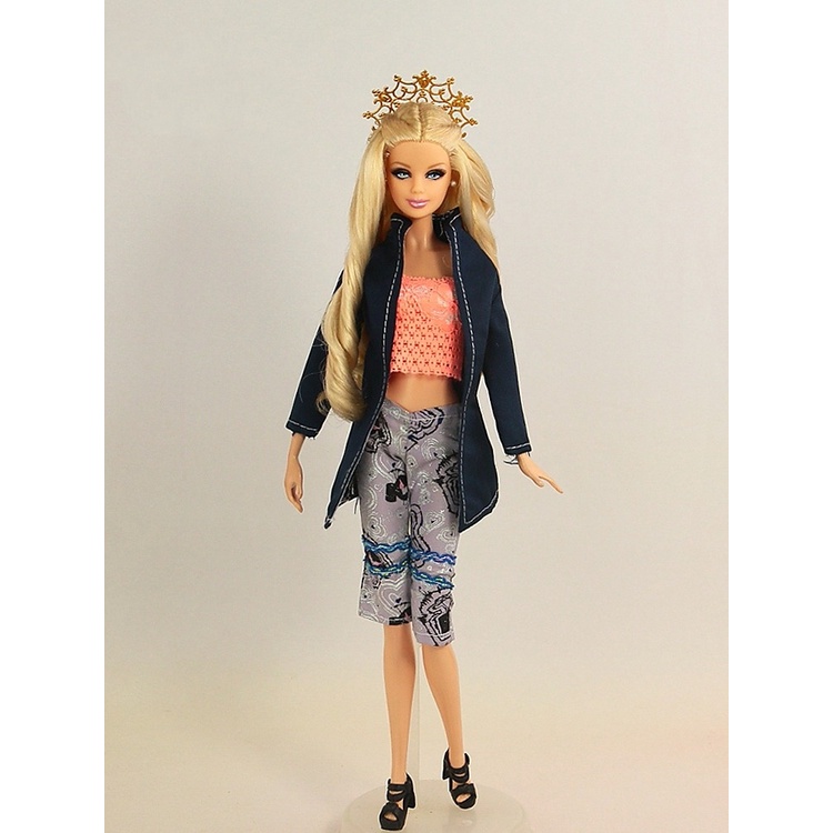 Roupa P/ Boneca Barbie + 2 pares de Sapatinhos * Roupinha Saia Xadrez Blusa  Rendada Sapatos Fashion Chic 33f