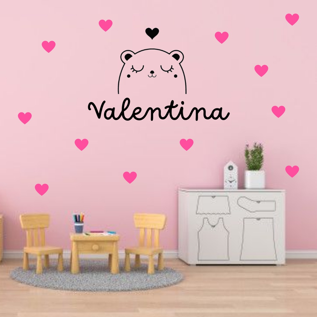 Adesivo de parede nome com ursinho cilios em vinil parede bebe quarto ...