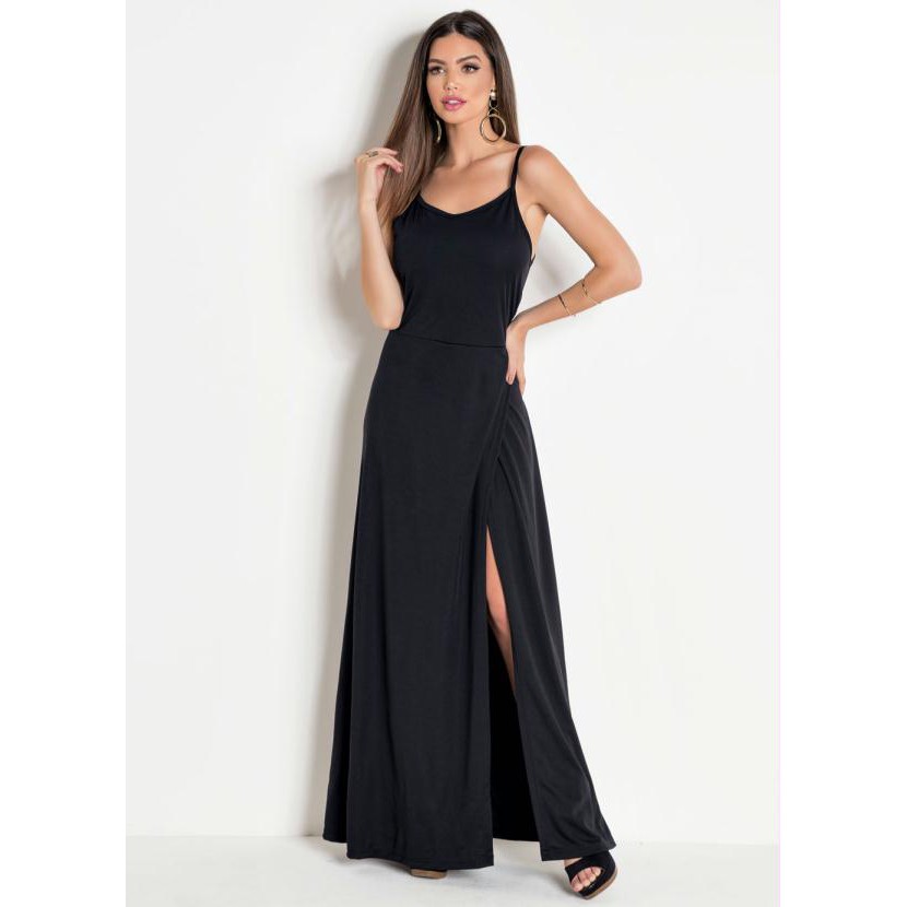 Vestido simples sale preto longo