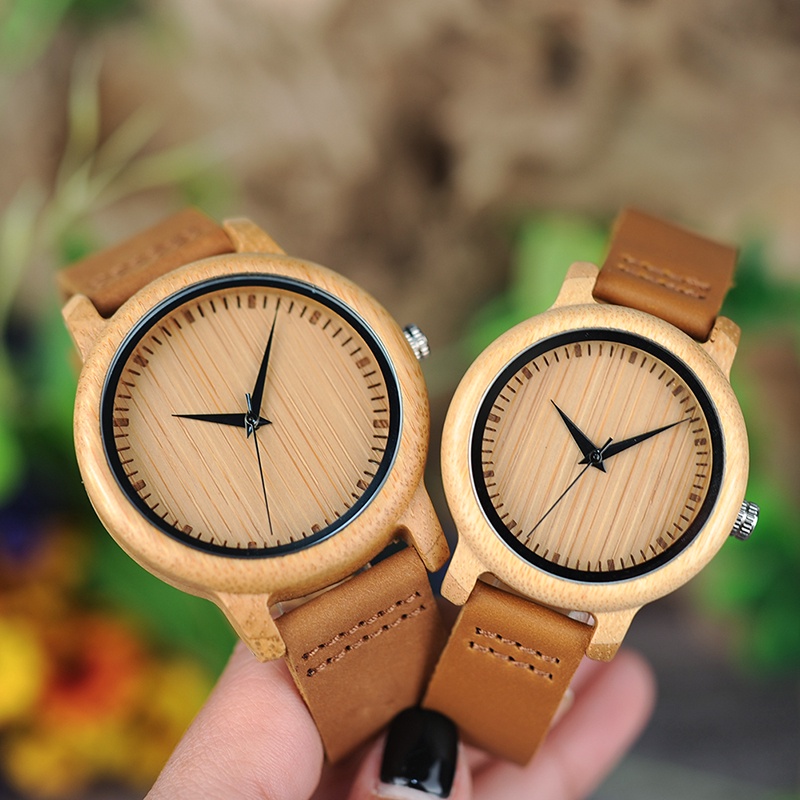 BOBO BIRD Bambu Relógio Casual de Pulseira de Couro Embalado em
