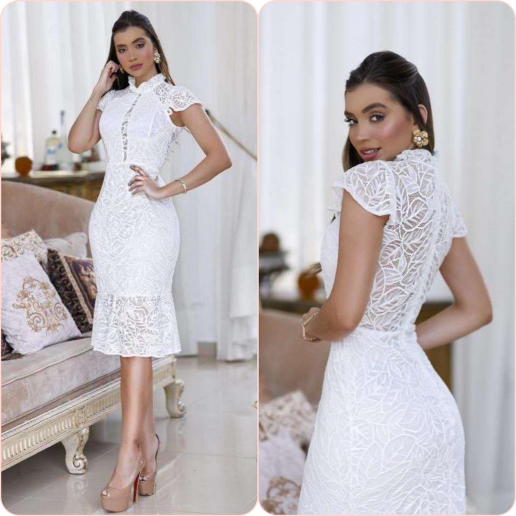 Vestido Midi Branco Off Noiva Civil Shopee Brasil