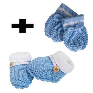 Sapatinho e Luvinha de Bebê Sapato Luva Bebê 0 - 3 Meses Super Luxo Crochê Tricô Várias Cores