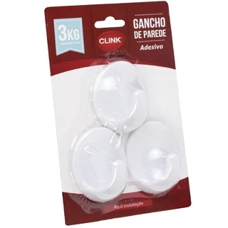KIT 3 GANCHOS PARA PAREDE ADESIVO 3 KG PLÁSTICO BRANCO CK4068 CLINK NP