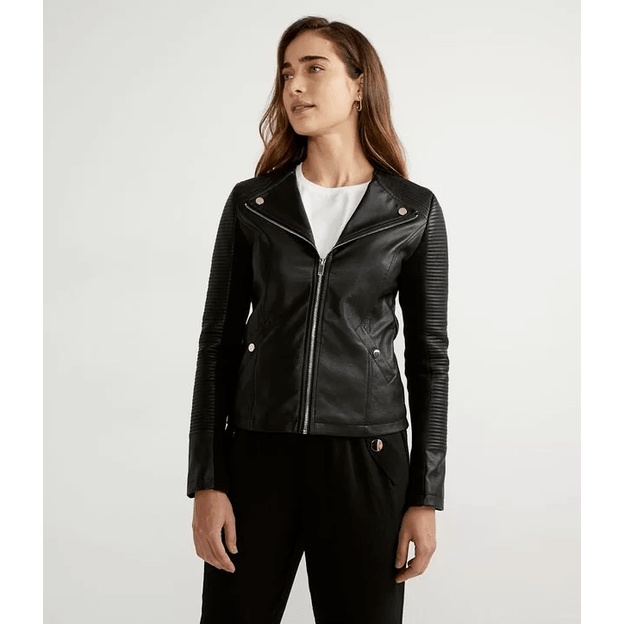 Jaqueta biker feminina store em material sintético