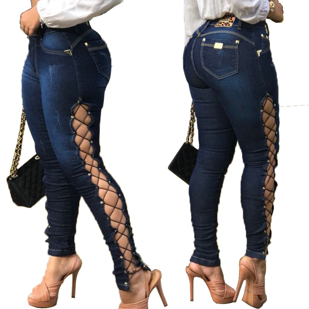 Calça jeans com detalhes best sale na lateral