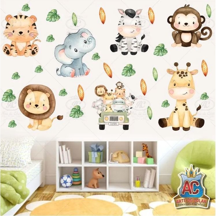 Adesivo De Parede Infantil Bebê Safari Floresta