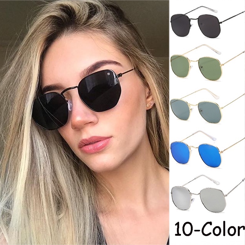 Óculos De Sol De Lentes Planas Hexagonais Masculino/Feminino Estilo /  Vintage Femininos Senhoras Da Moda Óculos De Sol