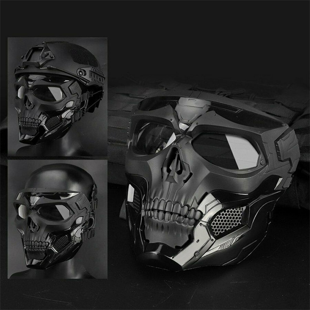 Máscara de Airsoft Tática Paintball Halloween Esqueleto Preto e