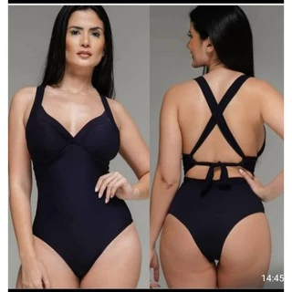 Maiô Com Bojo 40 Ao 54 Exxxg Plus Size Alças Cruzadas Moda Praia