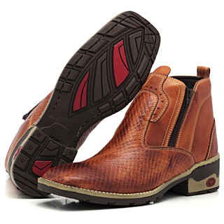 Botina Bota Tricê 100% De Couro Cano Curto Country De Ziper