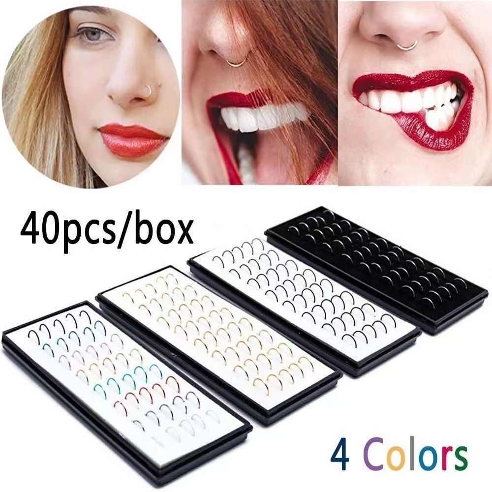 40 Piercing De Nariz Nostril Aço Com Pedra De Strass reto silicone Kit Luxo Unissex Masculino femino Fashion Top