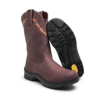Bota Masculina Cano Médio Country Básica em Couro Resistente