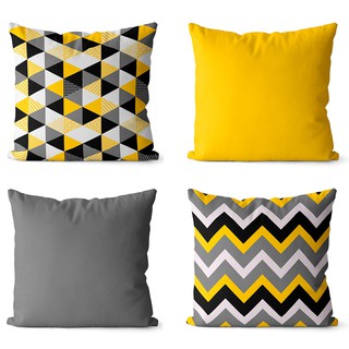 Kit 4 capas de almofadas geométrica amarelo e cinza