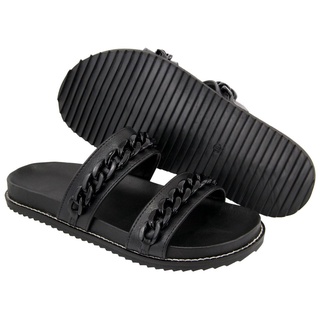 Sandália Birken Papete Feminina Preta Detalhes Corrente Primavera Verão Promoção BK34