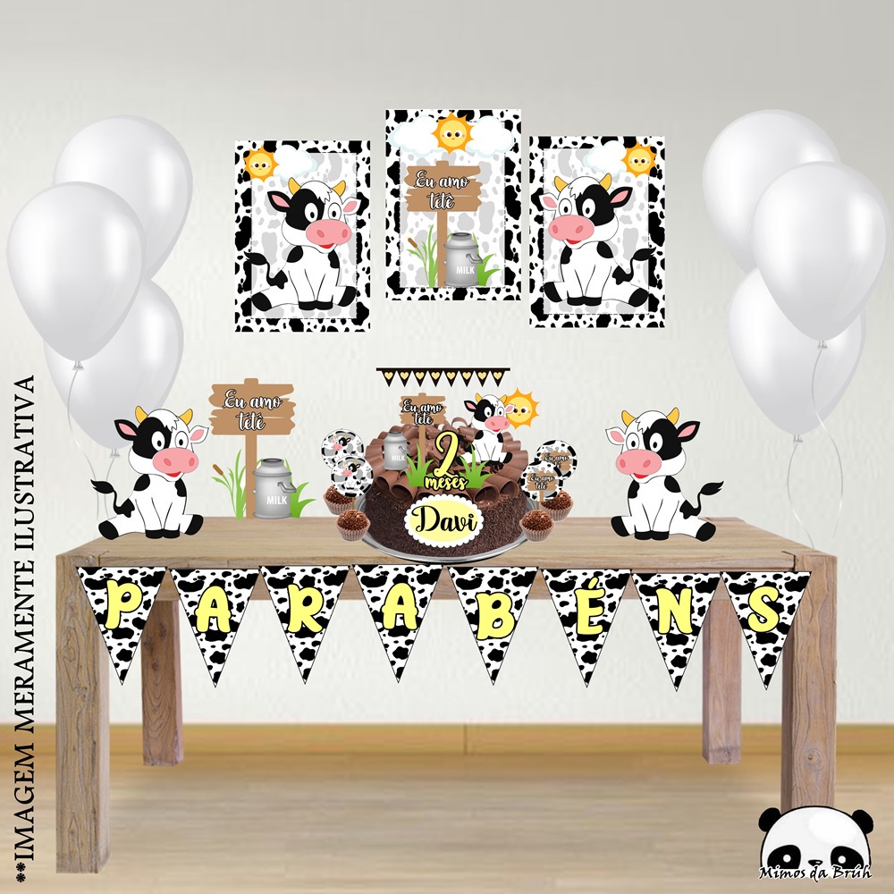 Kit festa em casa - VAQUINHA BABY - EU AMO TETÊ - mesversário